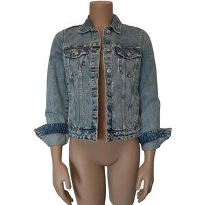 ZARA Distressed Button-up Light Blue Wash Cotton Jean Jacket - Size XS